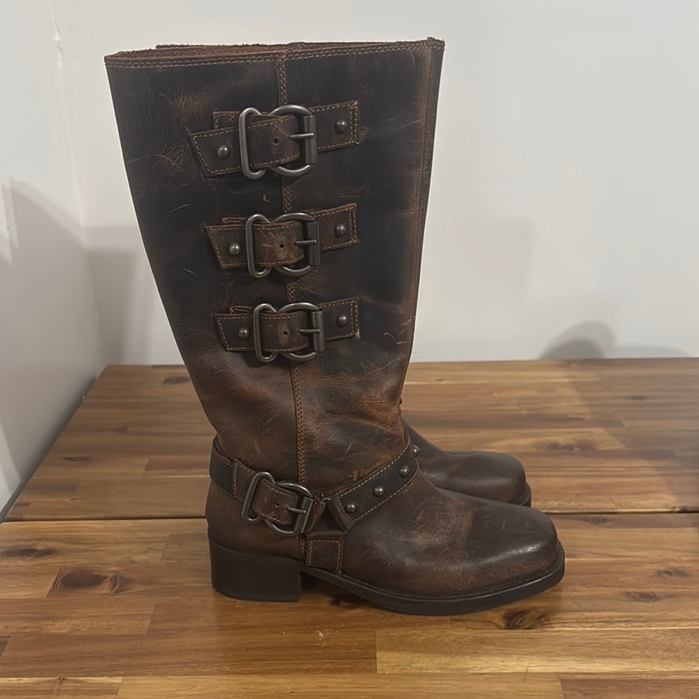 Brown Leather Buckle Boots